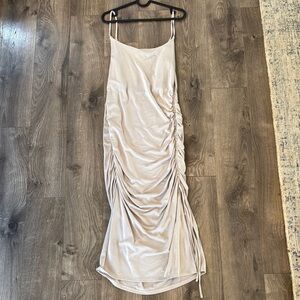 Express Cream Sheath Midi Dress with Spaghetti Straps for Night Out